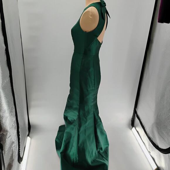 Alfred Sung D824 Hunter Green Jewel Neck Open Back Bow Gown Size 2 - Picture 8 of 16